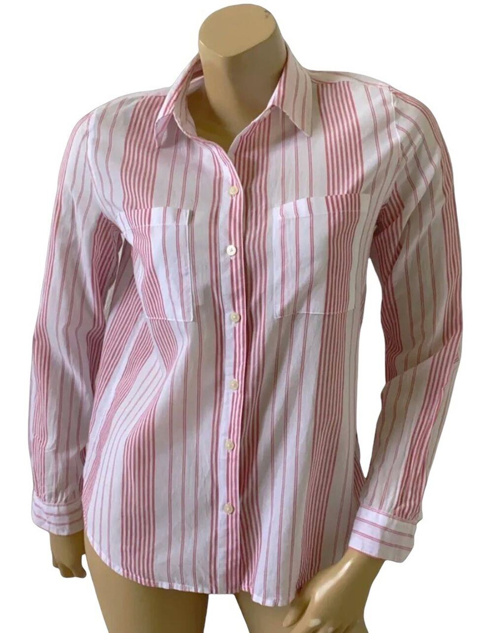 Gap Shirt Womens XS Pink White Striped Button Front Collared Cotton Pockets